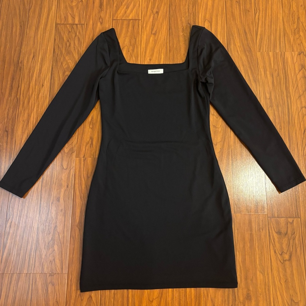 Babaton Bodycon Form Fitting Black Long Sleeve Square Neck Dress Womens Large